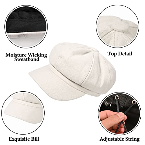 Women’s Newsboy Cap Wool Blend Retro Solid Color Girls Fashion Gatsby Cabbie Visor Beret Hat - color: Beige