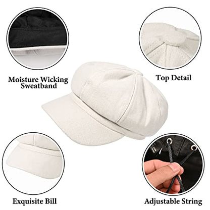 Women’s Newsboy Cap Wool Blend Retro Solid Color Girls Fashion Gatsby Cabbie Visor Beret Hat - color: Beige