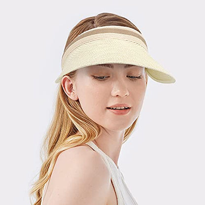 Women Summer Sun Hat Lady's Portable Beach Visor Bowknot Straw Hat - color: White4