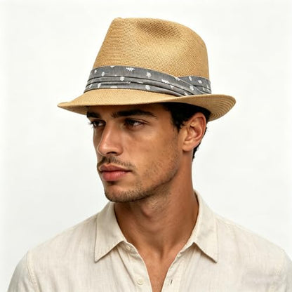 LIDHAY Straw Fedora Hat for Men Women |Short Brim Panama Sun Hat - color: Khaki