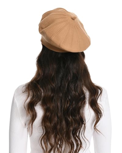 Women's Knitted Beret, French Style Double Layer Winter Autumn Warm and Soft Beanie Hat Cap - color: Z-dark Camel