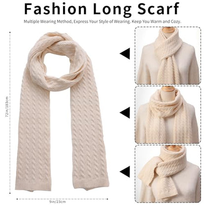 Winter Hat Scarf Gloves Set for Women, Classic Cable Beanie with Removable Pom Pom Long Scarf Touchscreen Gloves 3 in 1 Set - color: Beige