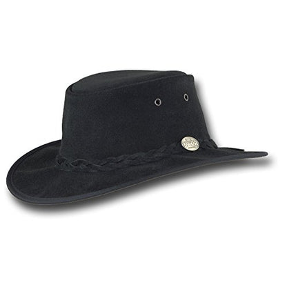 Barmah Hats Foldaway Cattle Suede Leather Hat - Item 1061 - color: Black, size: X-Large