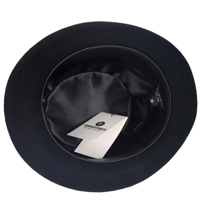 Men's Wool Fedora Hats Women Felt Bowler Derby Hat with Feather - color: Black, size: Large