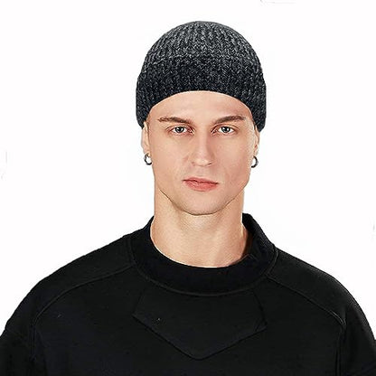 ROYBENS Swag Wool Knit Cuff Short Fisherman Beanie for Men Women Winter Hat - color: 1pcs-black+white