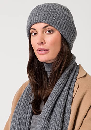 Style Republic Women’s Chunky Knit Beanie, 100% Pure Cashmere Cap, Soft & Stretchy, Warm Hat for Autumn, Winter, Spring - color: Grey Melange