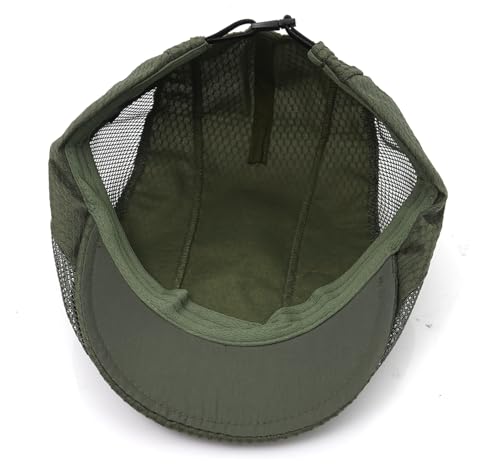 Mesh Cap Breathable Summer Newsboy Hat Adjustable Beret Ivy Cap Irish Cabbie Driving Fishing Hats - color: Olive Green