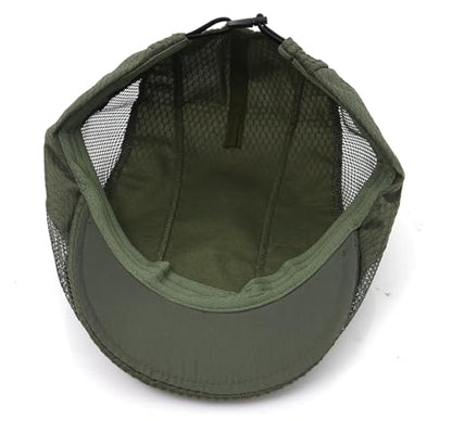 Mesh Cap Breathable Summer Newsboy Hat Adjustable Beret Ivy Cap Irish Cabbie Driving Fishing Hats - color: Olive Green