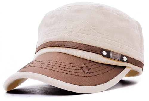 Flat Top Cap for Men Soft Cotton Adjustable Military - color: Khaki