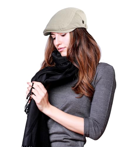 DIYDECAL Cotton Newsboy Flat Caps for Men, Womens Cabbie Driving Beret Hats - color: Beige