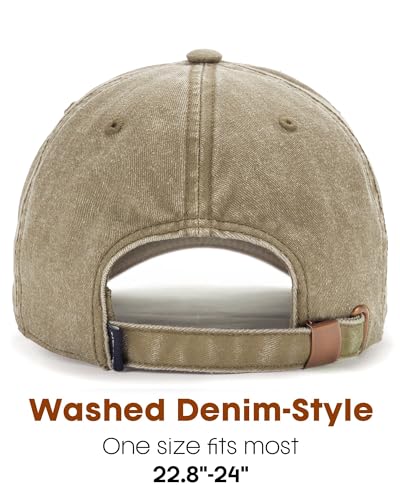 FURTALK Mountain Embroidery Baseball Cap Washed Denim-Style Dad Hat Distressed Unisex Golf Hat - color: Khaki