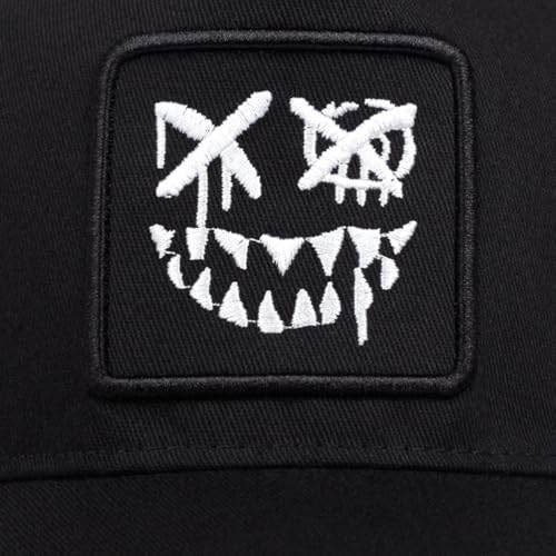 Trucker Hat for Men Women-Mesh Back Breathable Adjustable Snapback Cap-UV Protection Sun Hat for Summer Outdoor Activities - color: Evil Smile Black