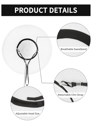 Sun Beach Straw Hats for Women, Summer Wide Brim Hat - color: Off-white, size: Large