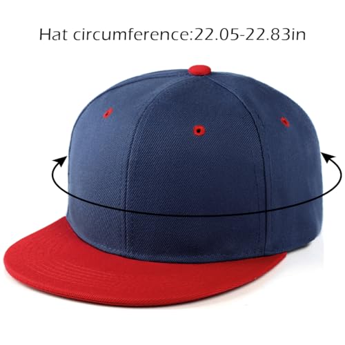 Snapback Hat Flat Bill Visor Hats Adjustable Hip Hop Baseball Cap for Women Men - color: Navy Red