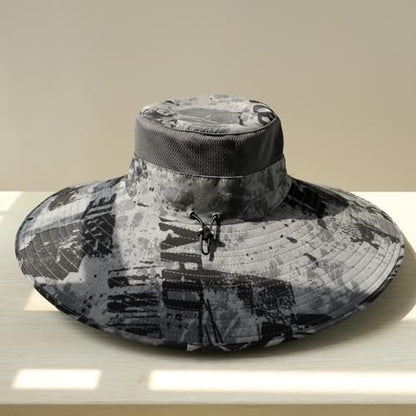 Wide Brim Sun Hat for Men Women UV Protection Bucket Fishing Hats - color: Dark Gray Ink Wash