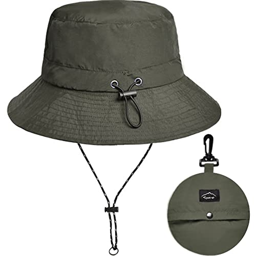 Waterproof Bucket Hat for Women and Men - UV Protection Beach Sun Hat Fishing Safari Boonie Hat Rain Hat Adjustable Packable - color: Army Green - Waterproof