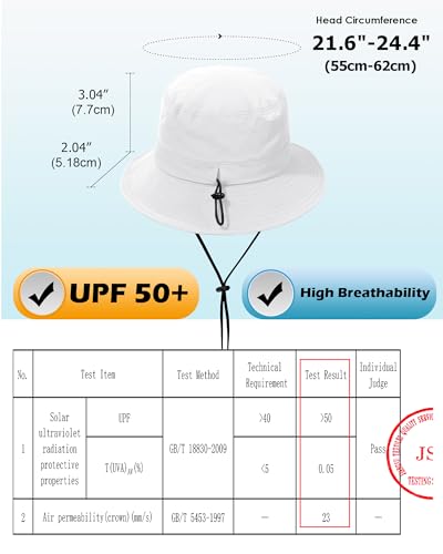 Water-Resistant Bucket Hat for Women Men Rain Hat UPF 50+ Boonie Sun Hat - color: White