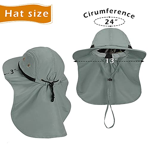 Solaris Small‑Head‑Fit Sun Hat with Neck Flap for Men & Women - color: #4 Gray With Rear Drawstring, size: One Size