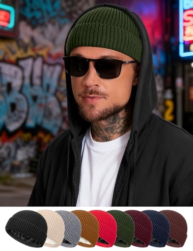 Fleece Lined Wool Short Fisherman Beanie Men Women Cuff Winter Hat - color: 1pc-army Green