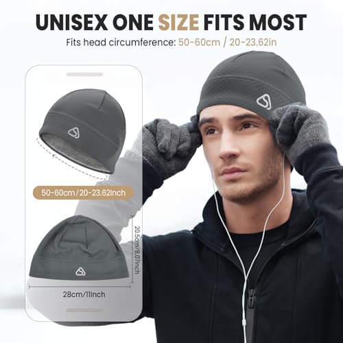 Skull Cap for Men Women Unidirectional Moisture Absorption & Sweat Wicking Quick-Dry Running Hat Beanie, Thermal Helmet Liner - color: Black + Gray