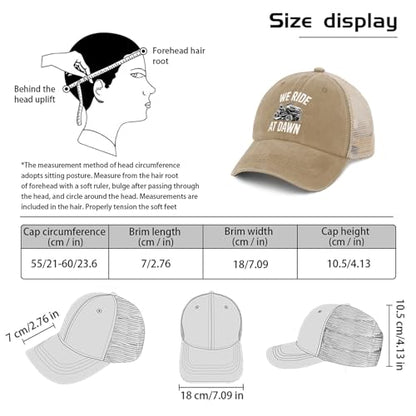 We Ride at Dawn Lawn Mower Hat Funny Trucker Hats Women Baseball Caps Funny Gifts - color: Pigment Khaki