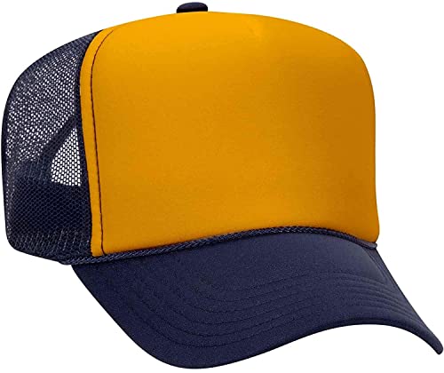 OTTO Polyester Foam Front 5 Panel High Crown Mesh Back Trucker Hat - color: Nvy/Gld/Nvy