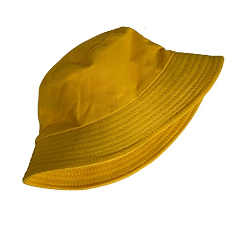 PFFY Reversible Bucket Hat for Women Men Cotton Sun Beach Fishing Cap - color: Yellow (Reversible)