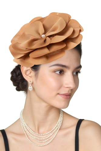BABEYOND Fascinators Hats for Women Layered Flower Tea Party Derby Hats - color: Coffee