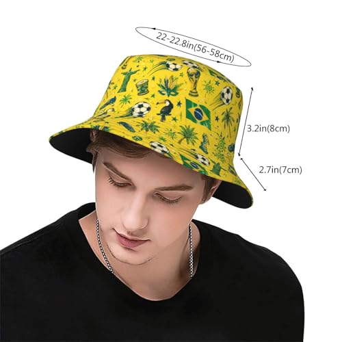 Bucket Hat for Men Women Packable Sun Hats Fisherman Outdoor Summer Travel Hiking Beach Caps - color: Brazilian Football
