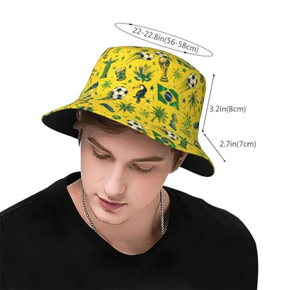 Bucket Hat for Men Women Packable Sun Hats Fisherman Outdoor Summer Travel Hiking Beach Caps - color: Brazilian Football