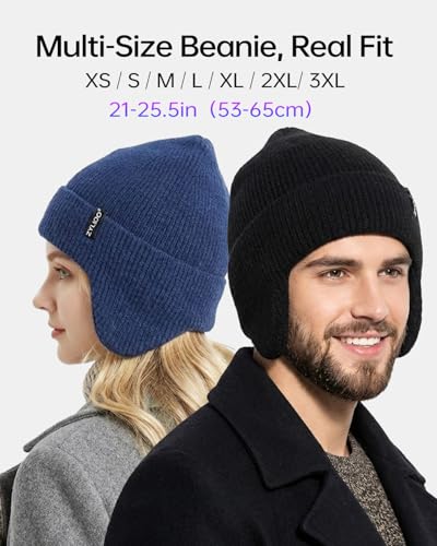 Zylioo XXL XL L Beanie for Big Heads Men Women, Ear Flap Winter Knit Hat - color: Black, size: Medium-Large