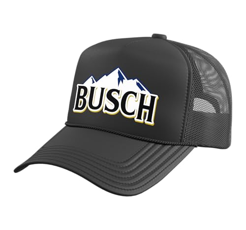 Busch Beer Mountains Logo Tee Trucker Hat with Adjustable Mesh Back - color: Black
