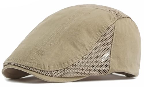 DIYDECAL Mens Cotton Mesh Newsboy Cap Flat Ivy Gatsby Hat Summer Driving Cabbie Cap - color: Khaki