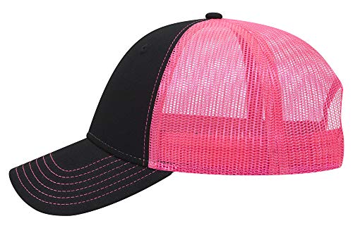 OTTO 6 Panel Low Profile Contrast Vertical Mesh Back Cap - color: Blk/Blk/N.pnk