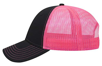 OTTO 6 Panel Low Profile Contrast Vertical Mesh Back Cap - color: Blk/Blk/N.pnk