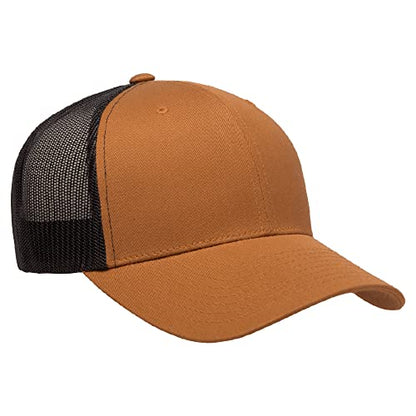 Yupoong Classic Mesh 6 Panel Retro Trucker Cap | Mid Profile Snapback - color: Caramel/Black
