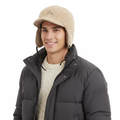 Unisex Winter Warm Aviator Earflap Hat Double-Side-Wear Sherpa Lined Trapper Hat Pilot Cap Outdoor Ski Hunting Cycling - color: Beige