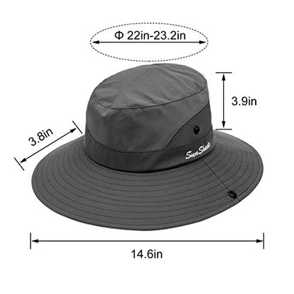 IYEBRAO 2 Pack Womens Ponytail Sun Hat UV Protection Bucket Hats Foldable Wide Brim Summer Boonie Beach Cap Fishing Hiking… - color: Black & Grey