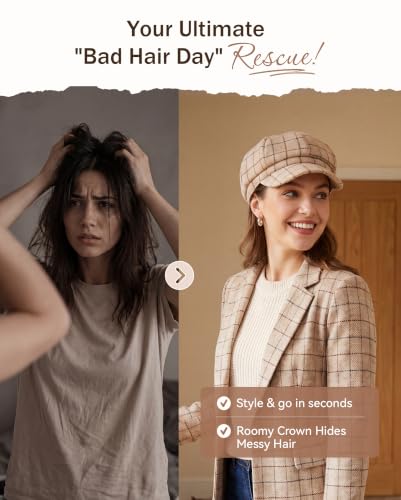 American Trends Newsboy Hats for Women Baker Boy Cap Fall Winter Beret - color: Beige Plaid