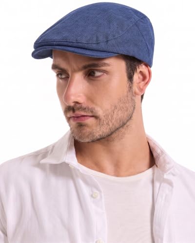 ZLYC 남성용 여름 플랫 캡 Scally Ivy Gatsby Newsboy Beret Driver Cabbie 사냥 모자 - color: 플레인 네이비