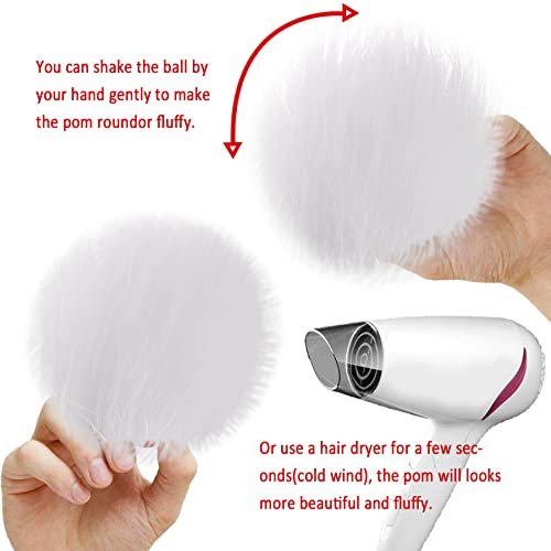 SIQUK 30 Pieces Faux Fur Pom Pom Balls Fluffy Pom Pom with Elastic Loop White Pom Pom for Hats Beanie Shoes Scarves Gloves Bags Accessories - color: Whtie