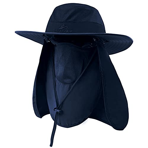 Fishing Hat,Sun Cap with UPF 50+ Sun Protection and Neck Flap,for Man and Women - color: Dark Blue