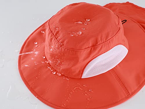 Home Prefer Outdoor UPF50+ Mens Sun Hat with Neck Flap Womens UV Protection Hat Wide Brim Safari Fishing Hiking Gardening Hat - color: Red