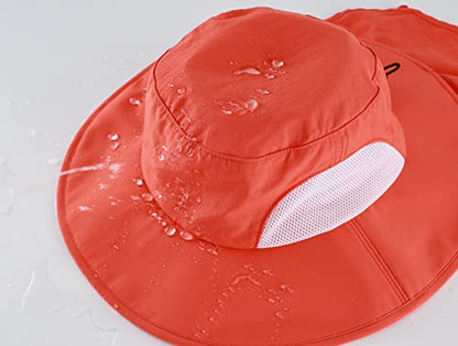Home Prefer Outdoor UPF50+ Mens Sun Hat with Neck Flap Womens UV Protection Hat Wide Brim Safari Fishing Hiking Gardening Hat - color: Red