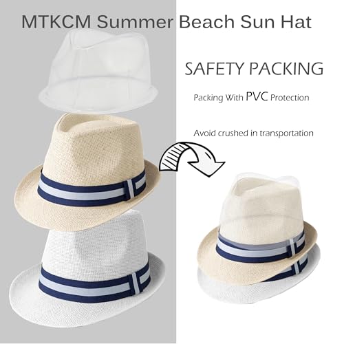 4 Pack Short Brim Straw Fedora Summer Beach Sun Hat Men - color: 2 Pcs Set L