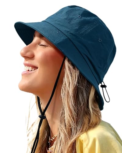 Water-Resistant Bucket Hat for Women Men Rain Hat UPF 50+ Boonie Sun Hat - color: Deep Ocean Blue