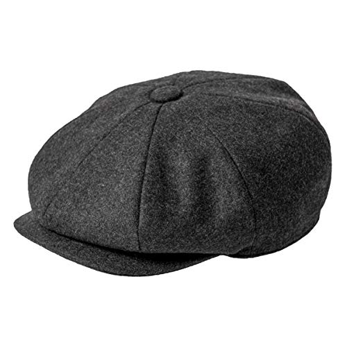 Men Wool Blend 8 Panel Newsboy Cap - color: Dark Grey, size: 7 1/8