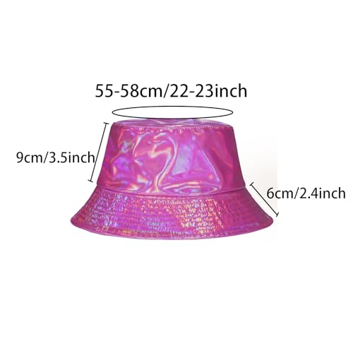 MILAKOO Rave Hologram Metallic Bucket Hat Reversible Cap Reflective Waterproof Rain Fisherman Hat - color: C: Rose Red