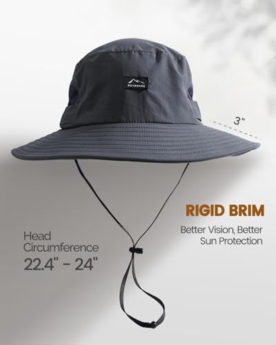 Hat Hut Hiking Hat, UPF50+ Wide Brim Sun Bucket Hats for Men Women, UV Protection, Fishing Outdoor Safari - color: Dark Grey