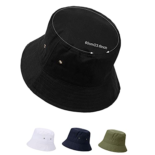 SATINIOR 4 Pcs Bucket Hat Summer Cotton - color: Black, White, Navy Blue, Army Green, size: Large